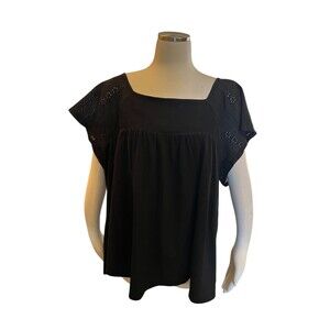 Lane Bryant 22 24 Blouse Top Black Lace Romantic Plus 3X Ruffle Eyelet